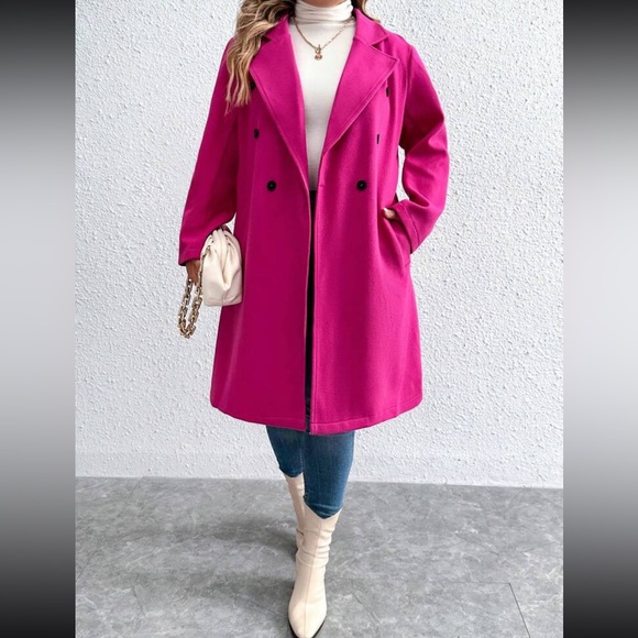 Plus size lapel collar double breasted overcoat jacket - Picture 8 of 16